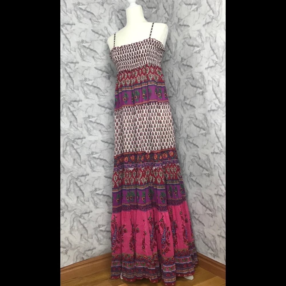 Cerulean Boho Floral Spaghetti Strap Maxi Dress